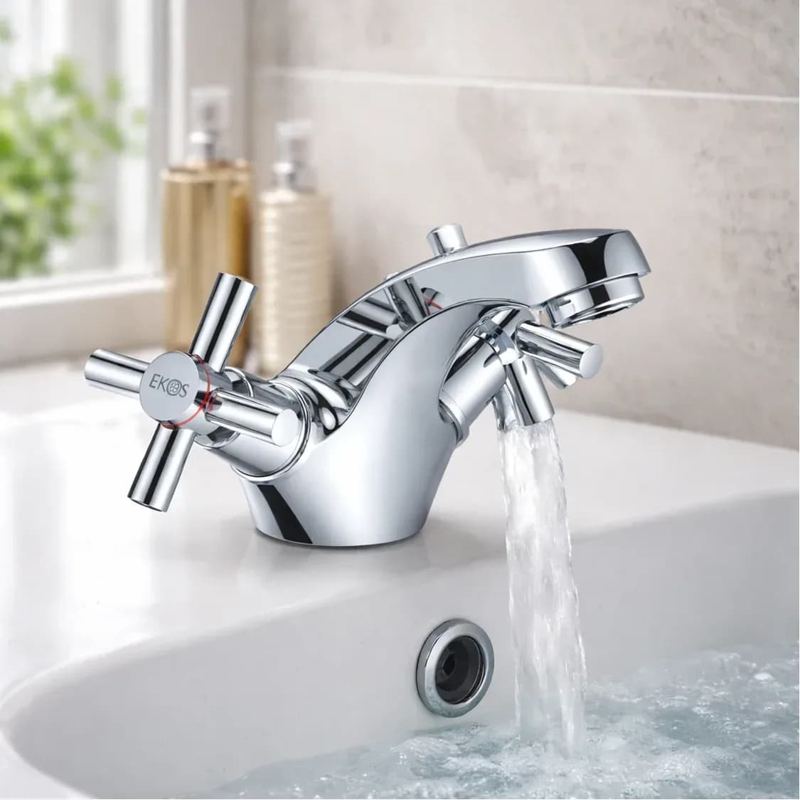 Ekos Cross Chrome Basin Mixer Fixed Spout with Pop Up Waste
