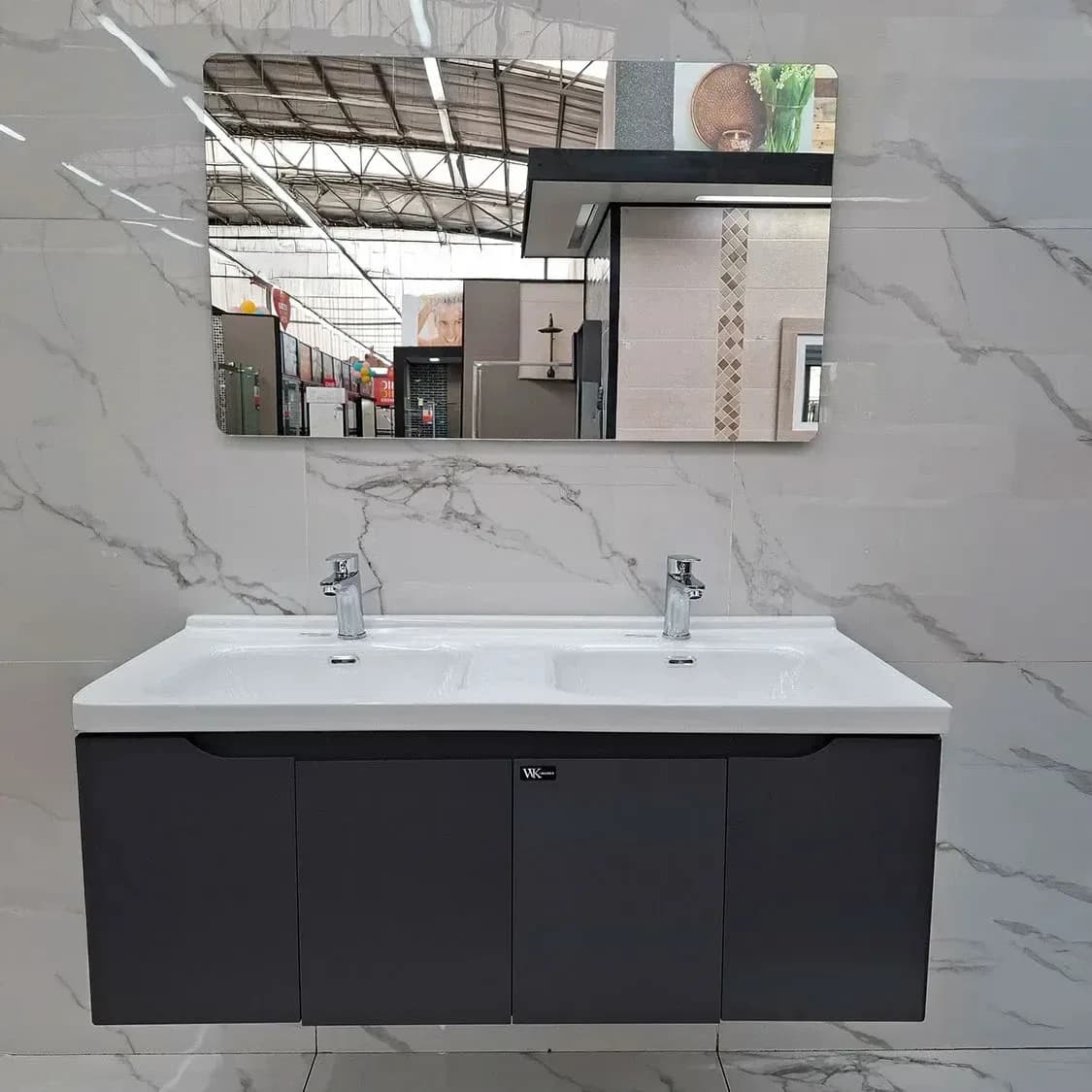 Spazio Grey Mirror Cabinet - 1200 x 470 mm Excludes Tap And Waste Fitting